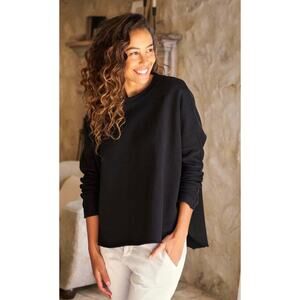 Frank & Eileen Anna Capelet Long Sleeve Triple Fleece Sweatshirt Black Medium